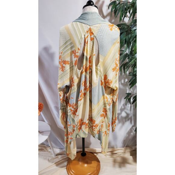 Free People Morning Glory Kimono One Size Asian Floral Open Hippie Boho Festival - Picture 6 of 12